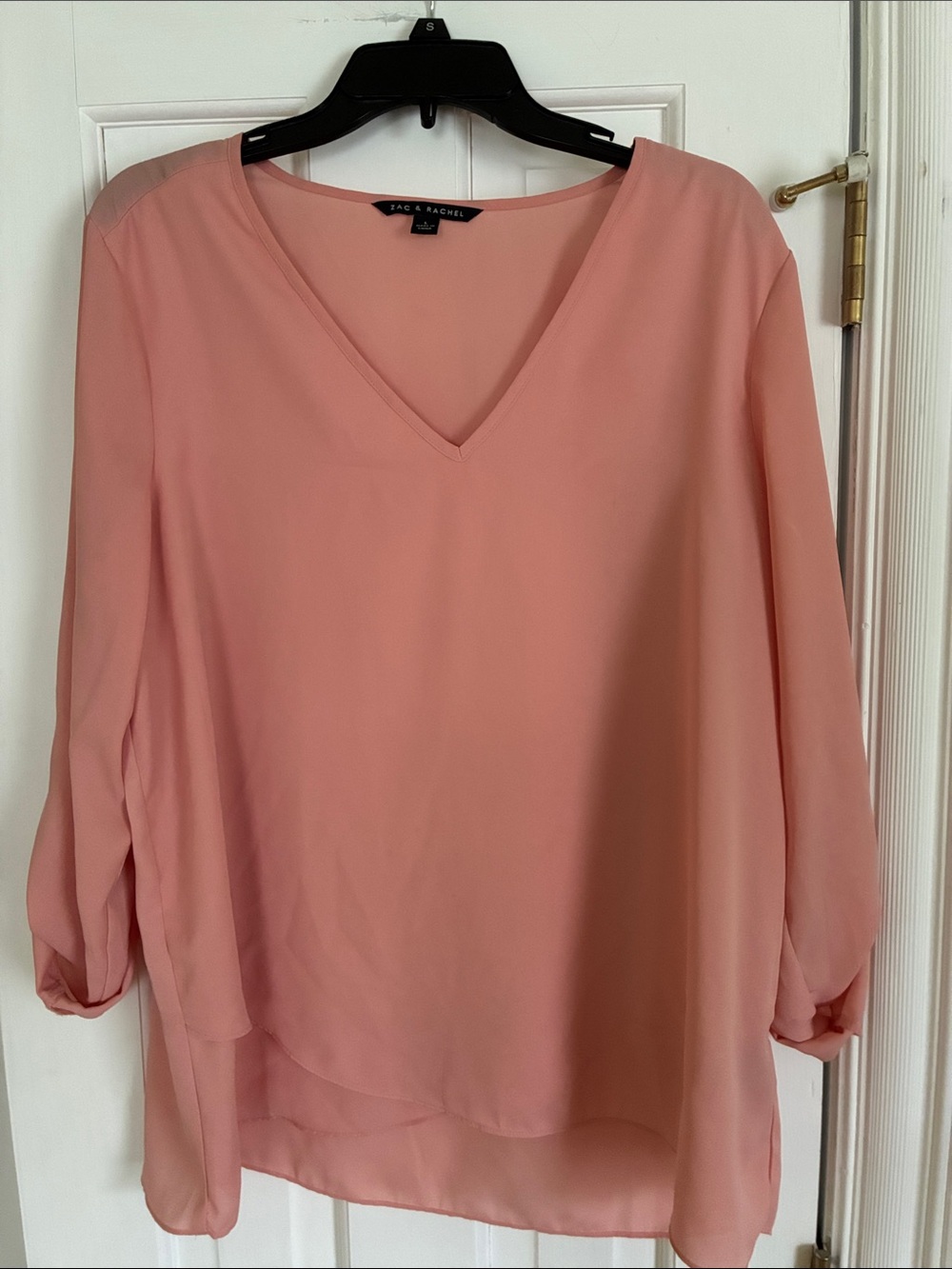 Zac & Rachel Light Blush Pink V-Neck Long Sleeve Blouse